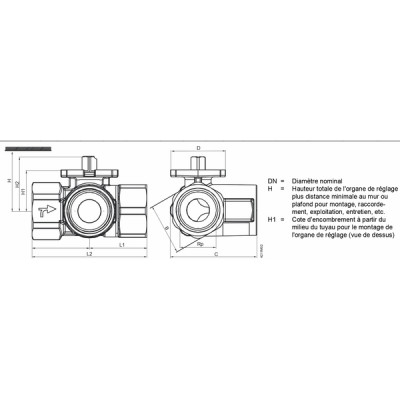 3-port ball valve, internal thread, PN40, DN32, kvs 16 - SIEMENS : VBI61.32-16