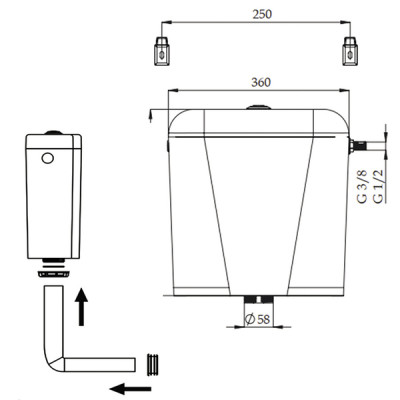 Réservoir de chasse semi bas isolé avec mécanisme DV + tube  L 1m - ROI : 98948