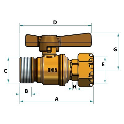 Water meter isolation ball valve straight MF 1/2" 3/4"- DIFF - 110159
