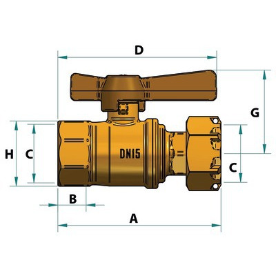 Válvula de corte antes / después del contador HH recta 3/4"- DIFF - 110161