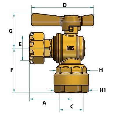 Válvula de corte antes / después del contador escuadra para tubo 3/4"- DIFF - 110166