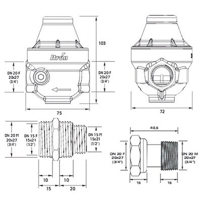 Reductor presión isobar multihilo de 1/2" a 3/4"- ITRON - ISOPLUSMG