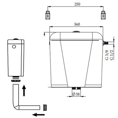 Réservoir de chasse semi bas isolé avec mécanisme DV + tube  L 1m- ROI - 98948