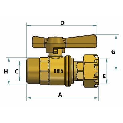 Válvula de cierre de contador recta H1/2''xFT3/4 - DIFF