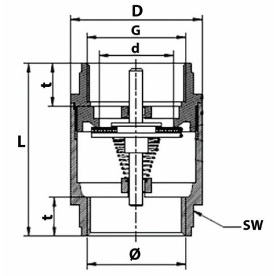 Válvula retencion cualquier posicion de latón obturador nilón 1"1/2 - DIFF