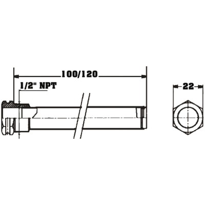 Fühlerhülse für Tauchthermostat Standard Lg. 50 mm  - DIFF