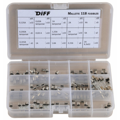 Fuse and fuse carrier suitcase with 118 fuses- DIFF - 100214