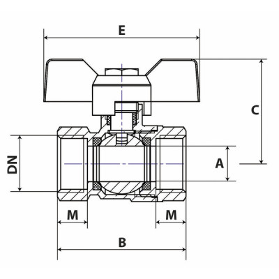 Ball valve FF butterfly handle PN 40 1/2? - DIMPEXP : 1342-12