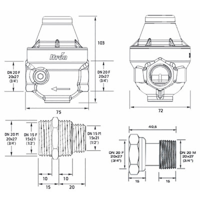 Reductor presión isobar multihilo de 1/2" a 3/4" - ITRON : ISOPLUSCCMG