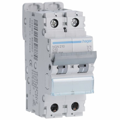 Circuit breaker 2P 6-10kA curve D-10A- HAGER - NGN210