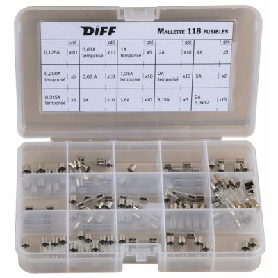 Fuse and fuse carrier suitcase with 118 fuses - DIFF