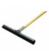 Broom with scraper and wooden handle