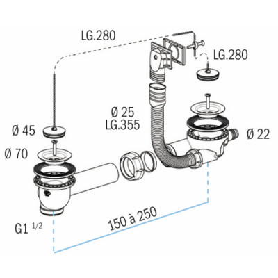 Waste plug and plastic waste outlet - Diameter 70 - NICOLL : 0204310